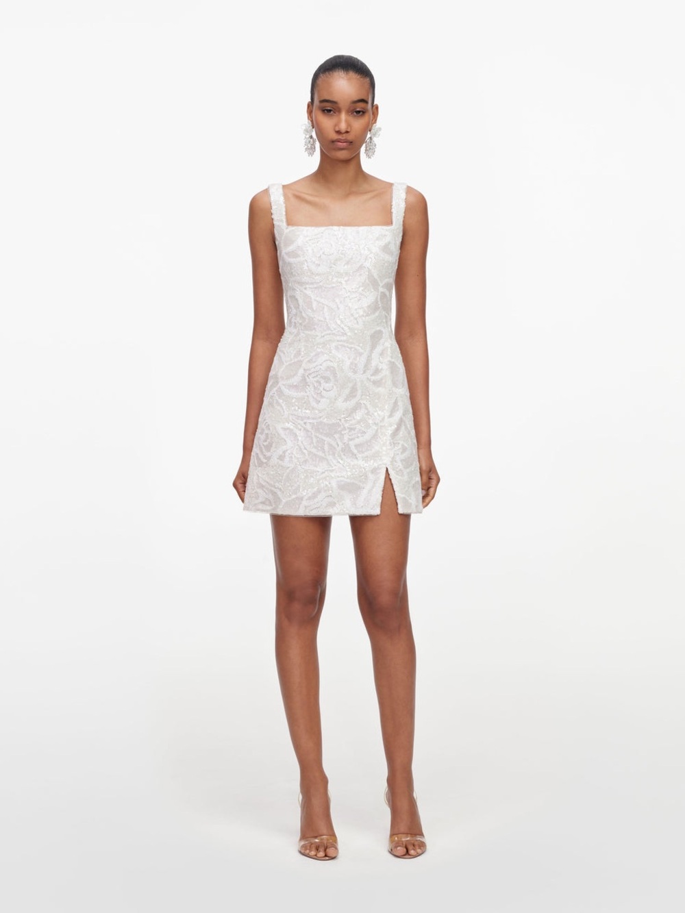 Self Portrait White Sequin Lace Mini Dress